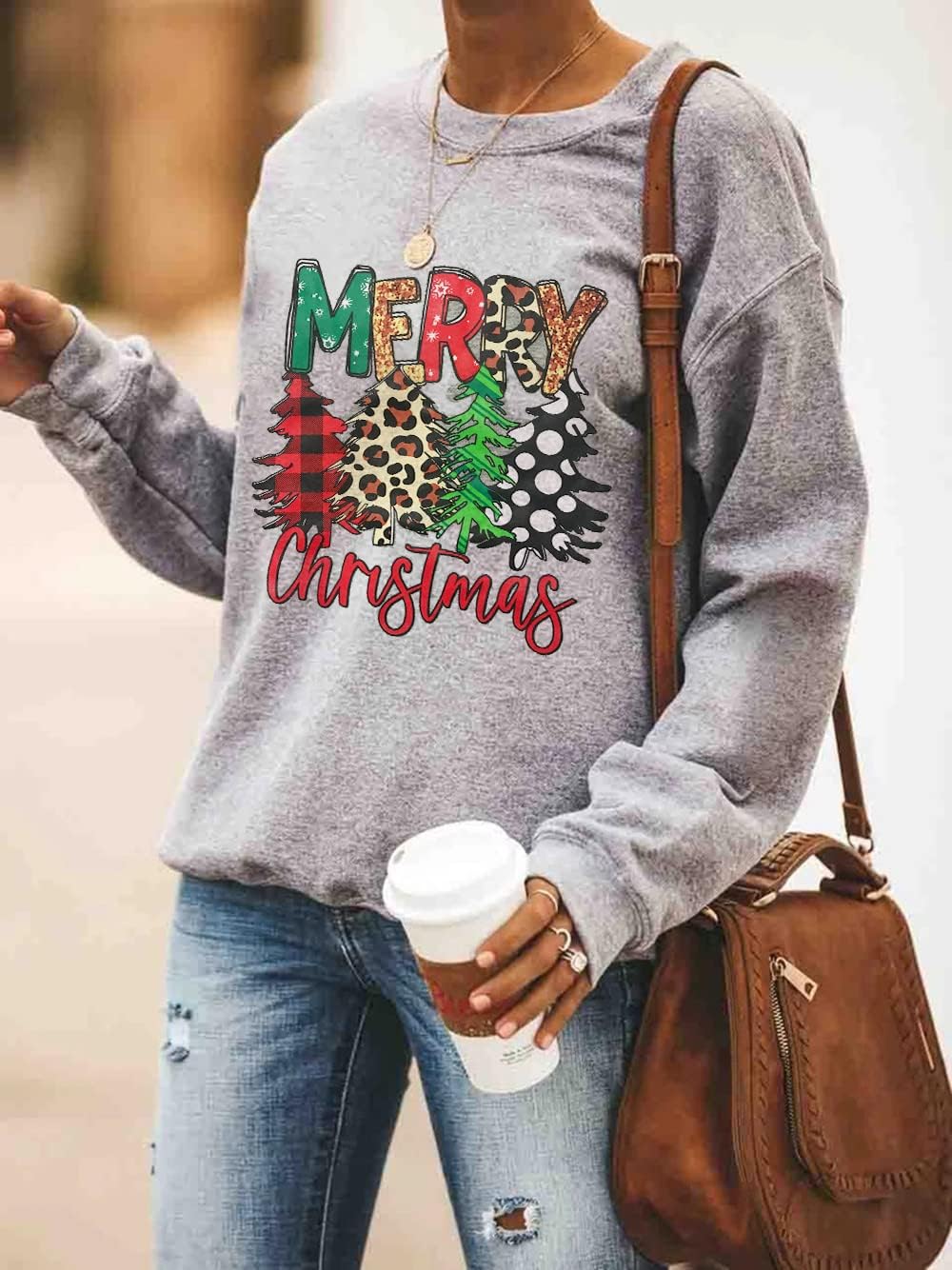 RETSUGO Womens Merry Christmas Sweatshirt Funny Christmas Tree Truck Graphic Pullover Casual Blouse Tops - Image 3