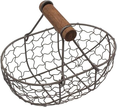 Cesta de huevos de alambre, soporte para huevos de metal pequeño vintage con asa, cesta de almacenamiento de cocina rústica negra, organizador de
