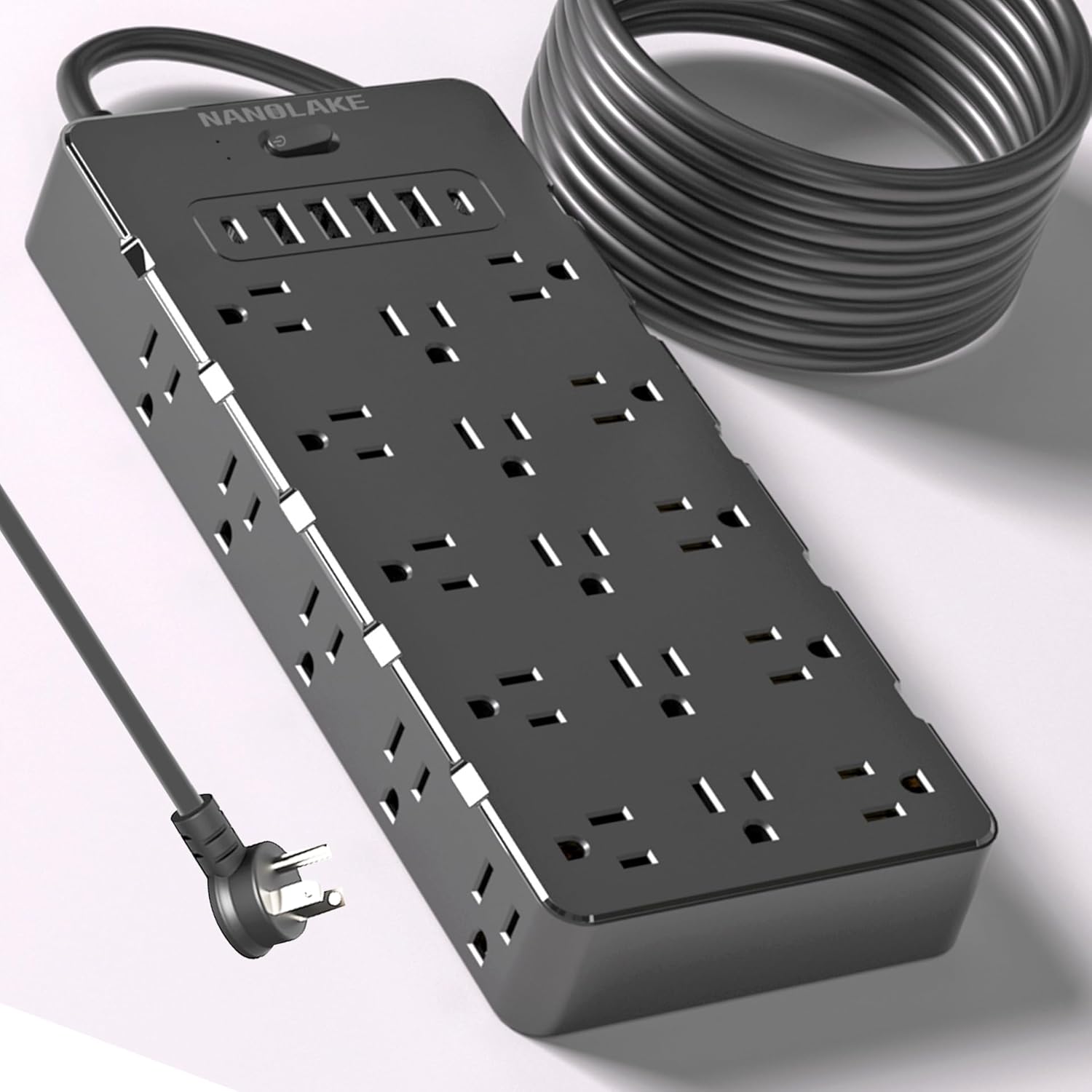 Heavy Duty Surge Protector Power Strip – 25 AC Outlets, 6 USB Ports, 4000J Protection, 6.5ft 14AWG Extension Cord, Flat Plug, Mountable,ETL Listed