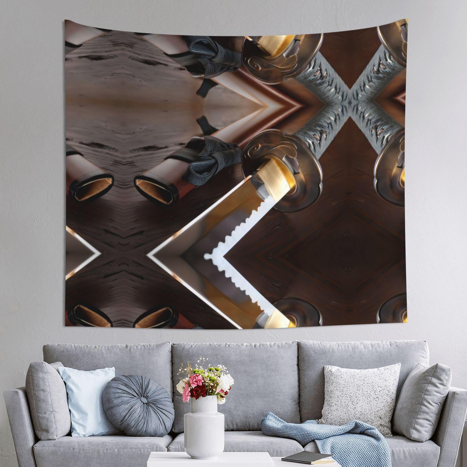 HLSBSSL 60x51in Japan Samurai Sword Printed Tapestry Tablecloth for Dormitory and Picnic Rooms - Multifunctional Fabric Hanging