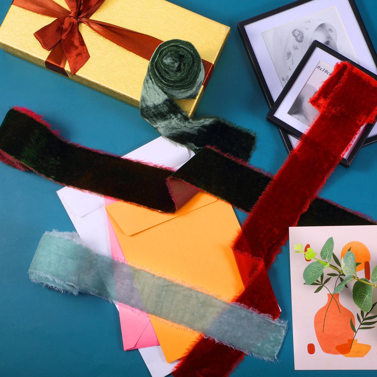 Canlierr Weihnachts-Samtband für Geschenkverpackungen, Fransen, ausgefranstes Stoffband, roher Rand, verdrahtet, Samtband für Hochzeitseinladungen, Brautstrauß, DIY Handwerk (5,1 cm x 16 m, grüne