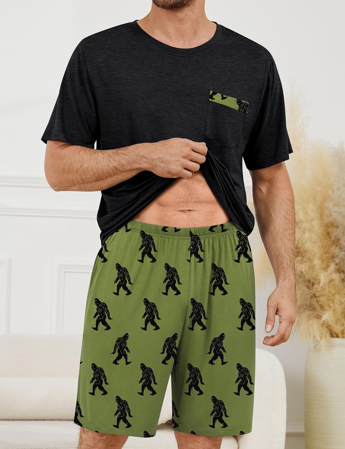 SWOMOG Mens Pajama Set Short Sleeve Pjs Set Soft Comfy Sleepwear Summer 2 Piece Loungewear Print With Pocket S-XXL - Image 2