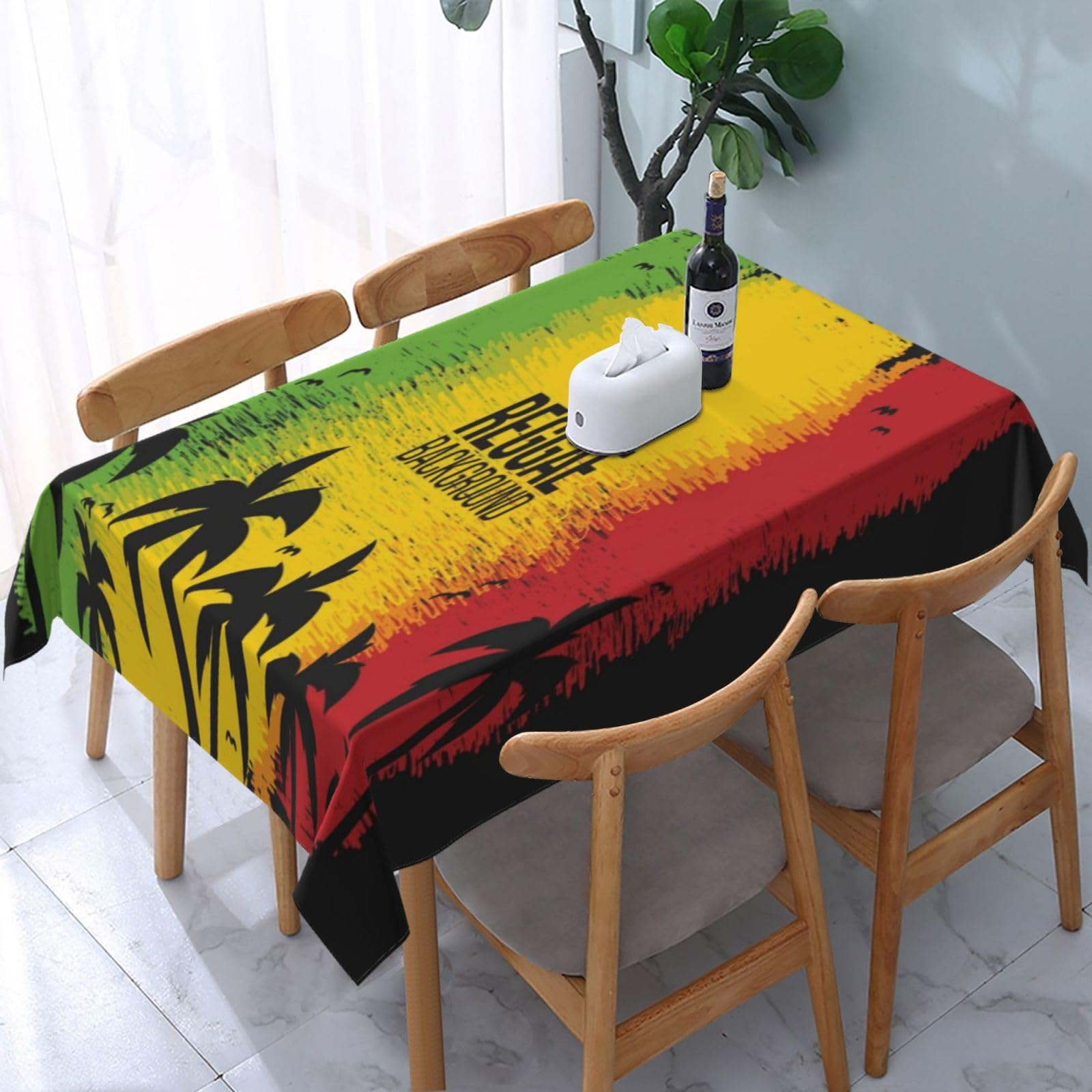 HLBSDM Reggae Music Rasta One Love Rectangle Tablecloth, Suitable for Wedding, Party and Restaurant Festival Gathering Event Polyester Fabric Decorative Tablecloth(54x72in)