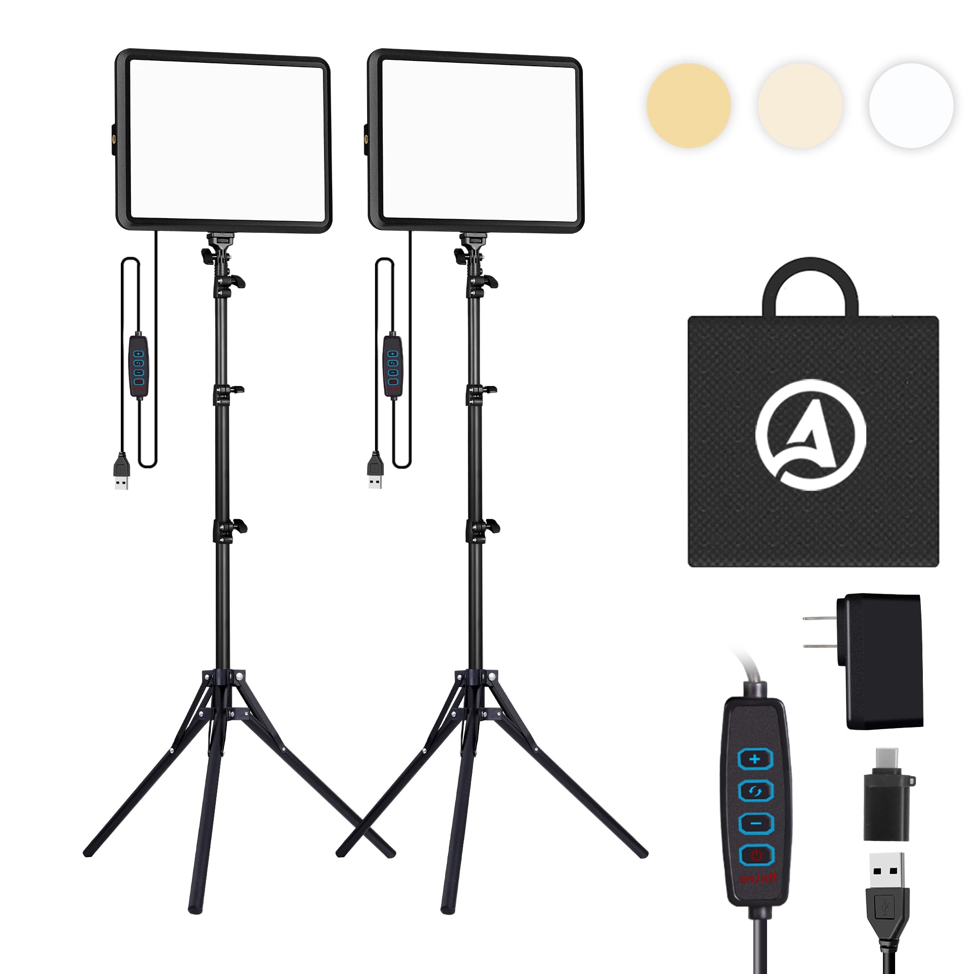 Arsoer 2-Pack LED Photography Lighting Kit, 15W Bi-Color Video Light Kit, 2800-6500K LED Light CRI 97+, Studio Light with 70” Tripod Stand for Photography/YouTube/Video Recording/Content Creation