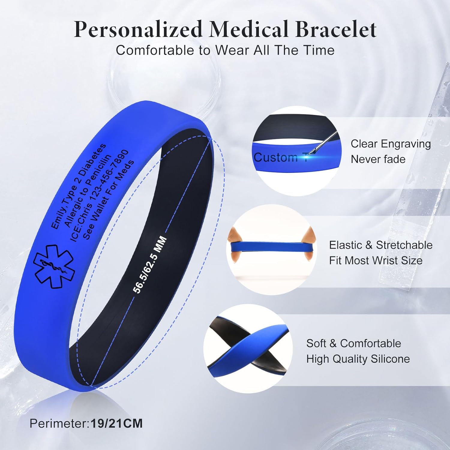 Men's Personalized Medical Silicone Bracelet - Free Engraving Custom Medical ID Bracelets,Hypoallergenic Elastic Rubber Alert Wristbands,Waterproof Sport Emergency Medic Silicone Band for Women - Image 4