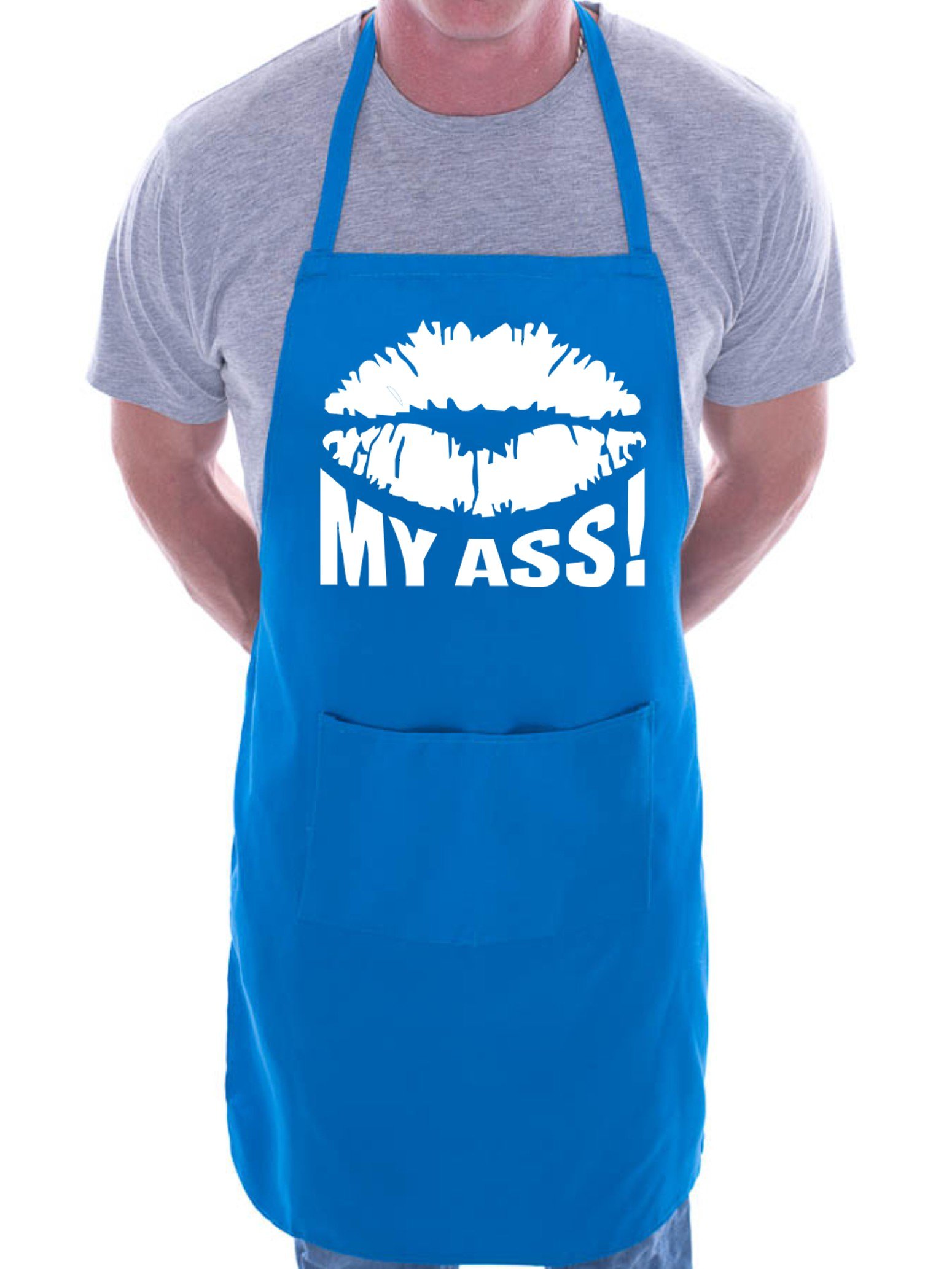 Print4u Men's Blue Kiss My Ass Funny Bbq Cooking Funny Novelty Apron