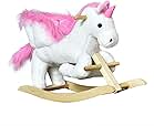 Qaba Kids Rocking Horse, Wooden Plush Ride-On Unicorn Chair Toy with Lullby Song for 1-3 Years Children