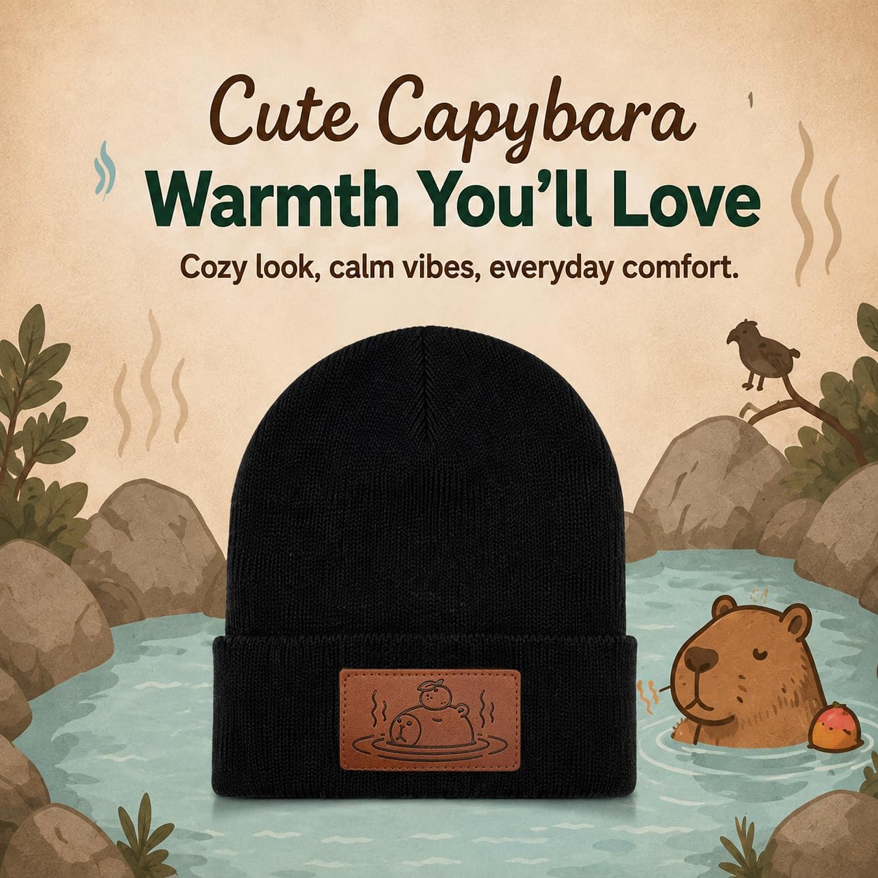Capybara Hat Beanie Gifts for Men & Women, Cuffed Knit Winter Cap image 2