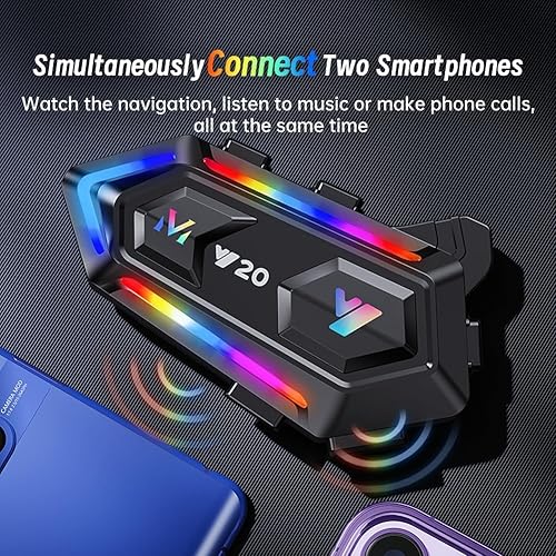 Miniatura 3 de Auriculares Bluetooth para casco de motocicleta, luces RGB deslumbrantes, altavoz de doble cancelación de ruido, sistemas de comunicación de