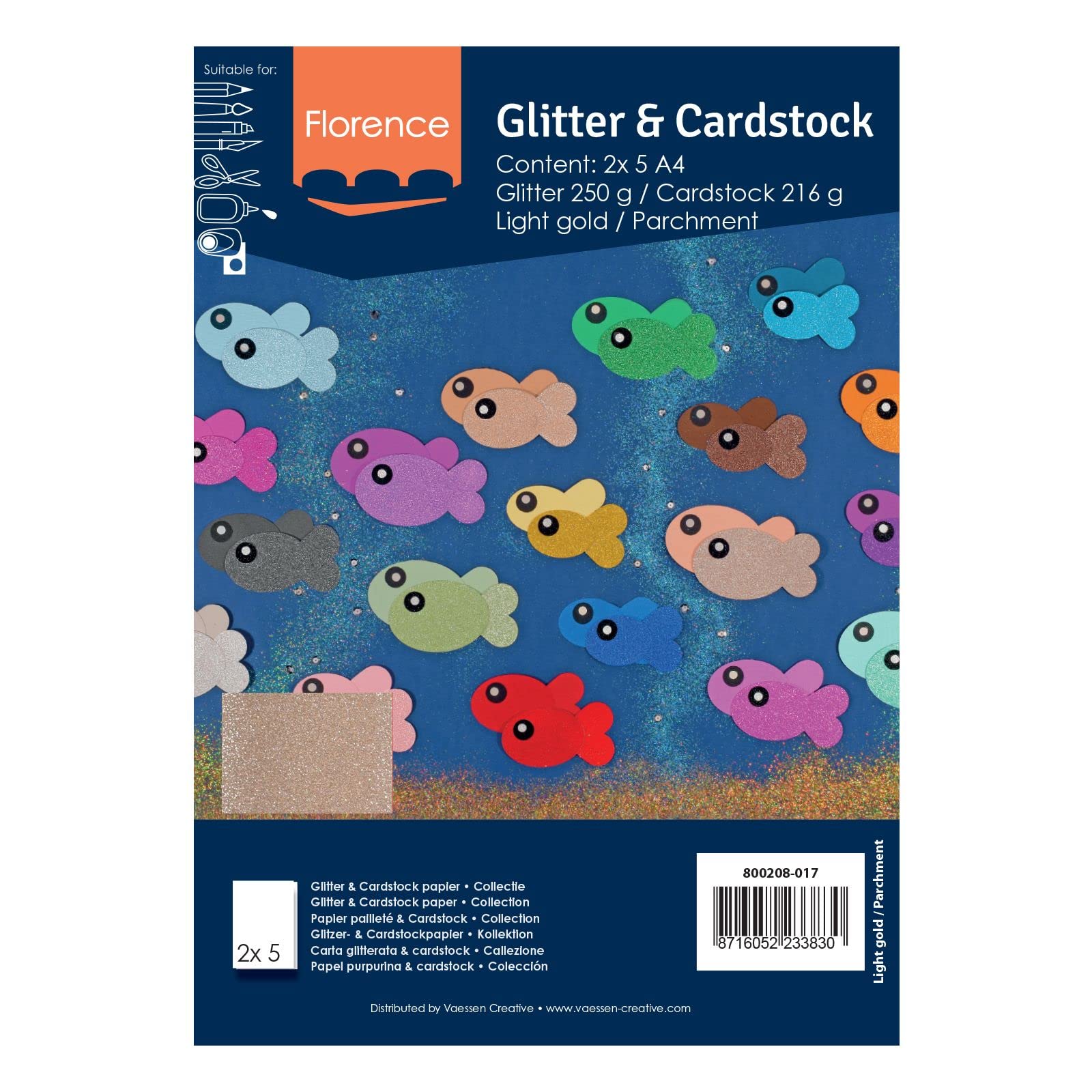 Florence Glitter Papier Lichtgoud A4 - BSB Shop