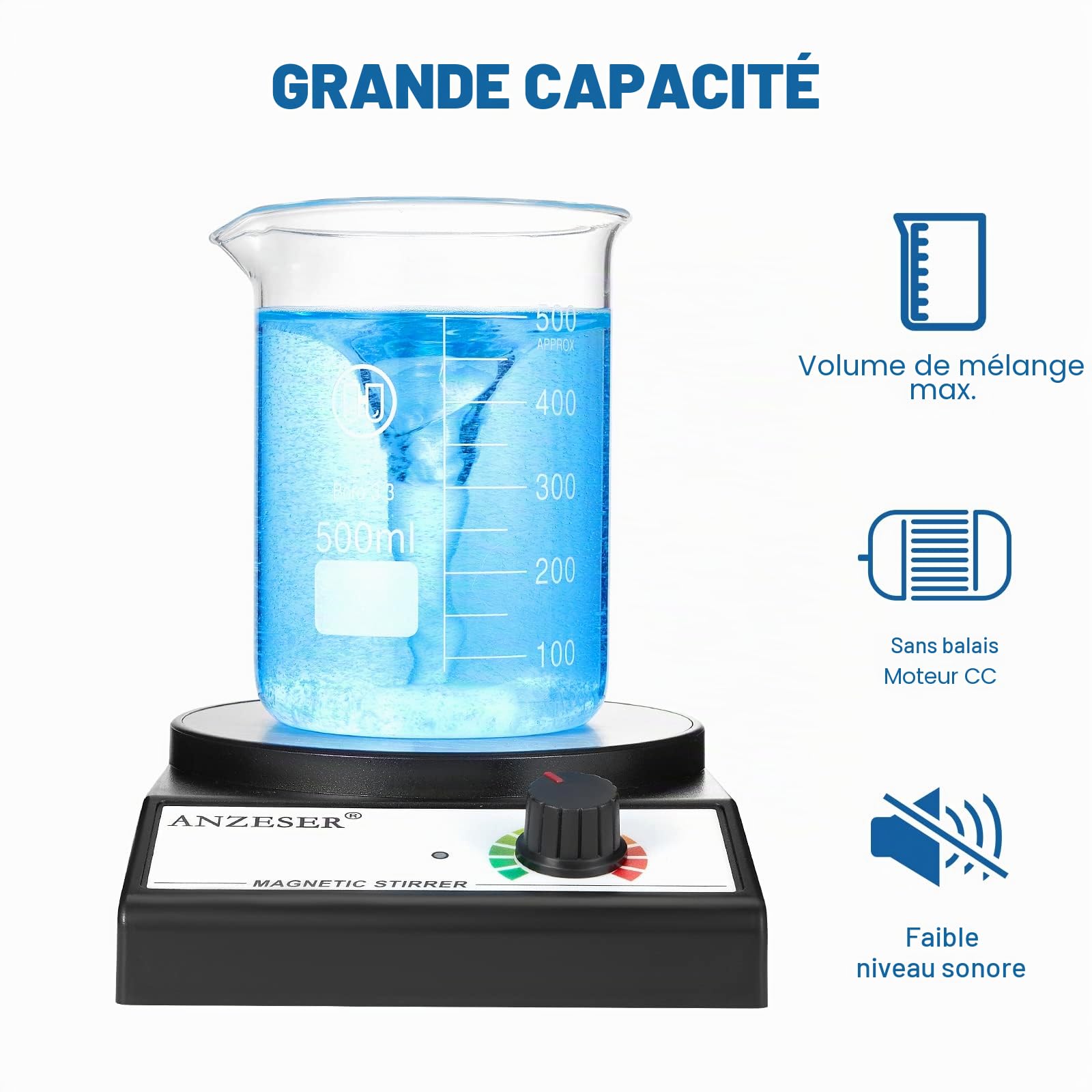 Agitateur Magnétique de Laboratoire 3500 tr/min, Capacité d'agitation maximale : 3000ml, Type d'agitation