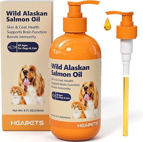 Aceite de salmón salvaje de Alaska para perros y gatos, suplementos de aceite de pescado Omega 3 con EPA y DHA para piel y abrigo, inmune, cerebro,