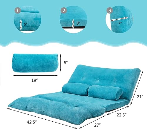 Miniatura 9 de Giantex Sofá ajustable con 2 almohadas sofá cama plegable multifuncional de 6 posiciones sofá cama para dormir sofá multifuncional de gamuza para