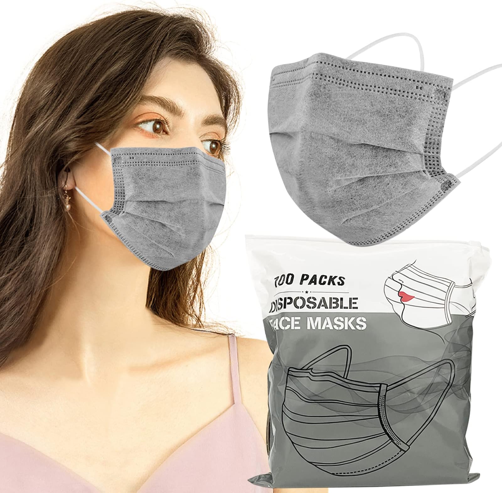 Wecolor 100 Pcs Disposable 3 Ply Face Masks（gray）