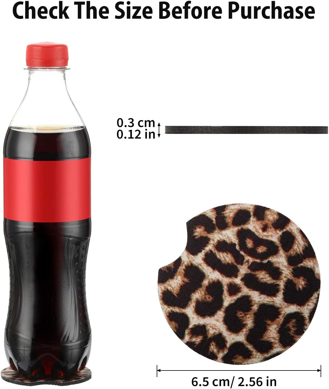 2.56 Inch Leopard Car Coasters for Drinks Women Neoprene Cup Coaster Absorbent Rubber Car Cup Pad Mat Car Accessories for Car Living Room Kitchen Office to Protect Car and Furniture (4)