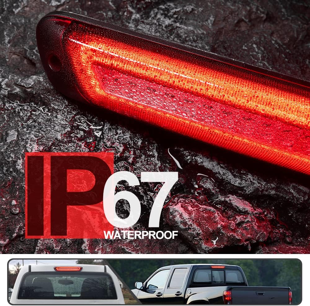 Red LED 3rd Third Brake Light for Chevy Colorado GMC Canyon 2004 2005 2006 2007 2008 2009 2010 2011 2012 Center High Mount Brake Light White Roof Cargo Lights with Strobe Feature Red Lens