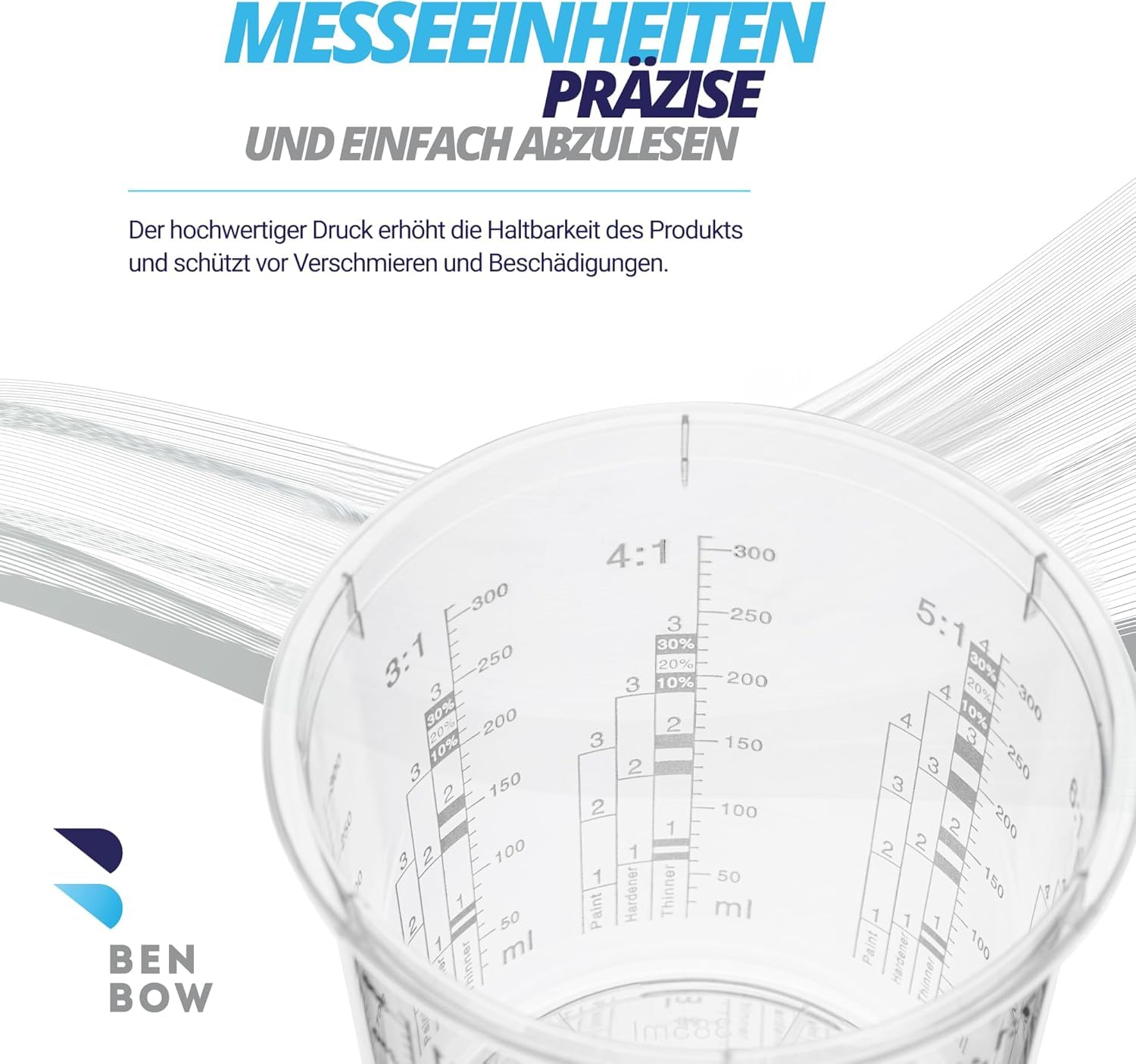 BenBow Profi-Messbecher 100x 385ml mit 12x Deckel mit vielfältiger Skalierung - Becher mit Skala Mischbecher Lackmischbecher Meßbecher Lackbecher Einwegmischbecher