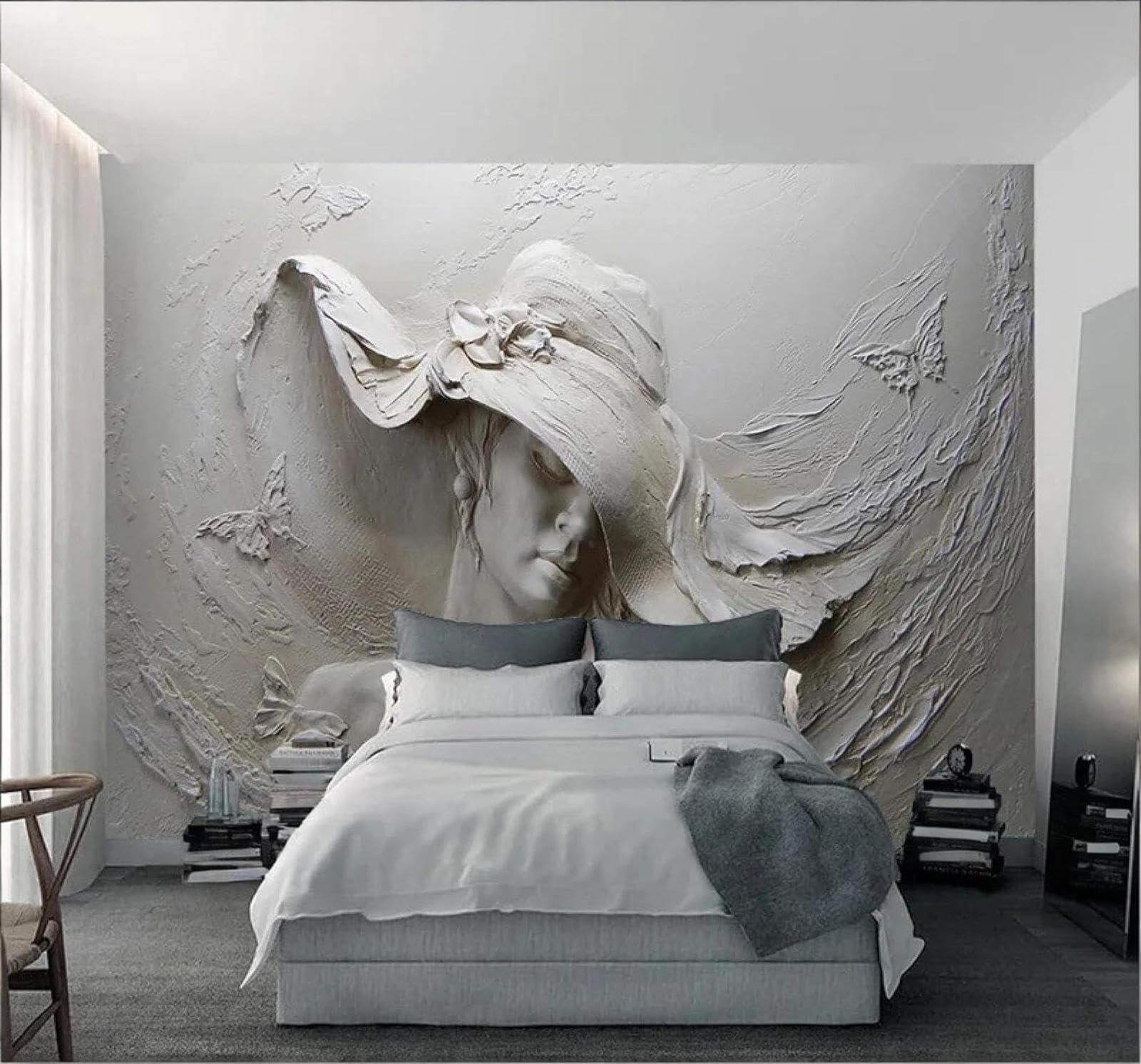 XLMING Retro Relief Concrete Sculpture Beautiful Woman Butterfly 3D Wallpaper Luxury Silk Study Dining Feature Sofa Grey Bedroom Living Room Tv Decorative Wall-250cm×170cm