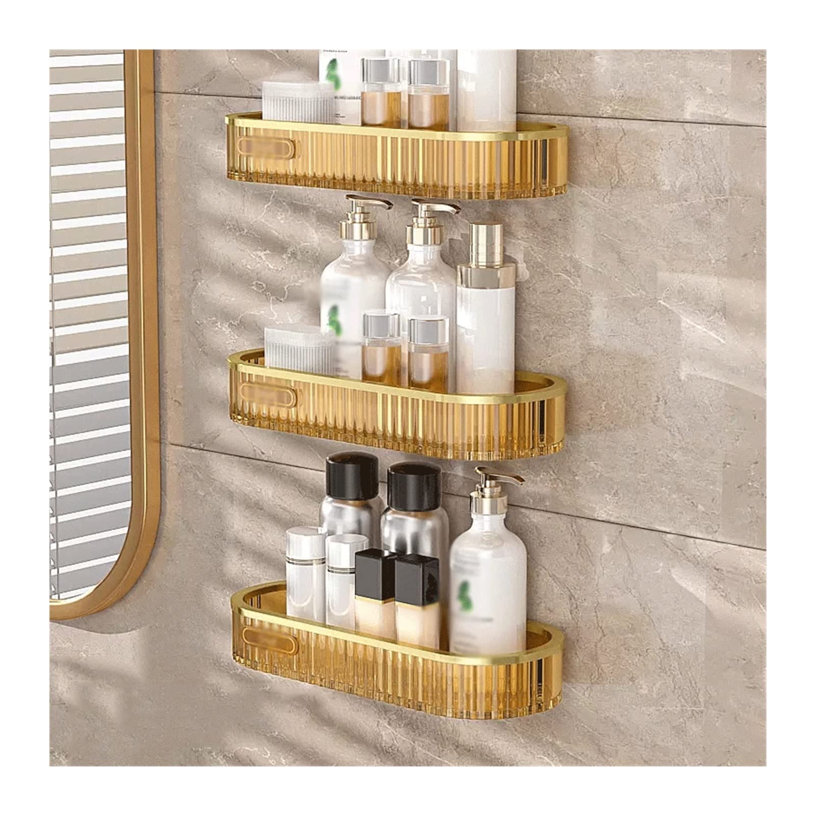 Support de douche sans perçage avec étagère transparente 3 couches pour ranger