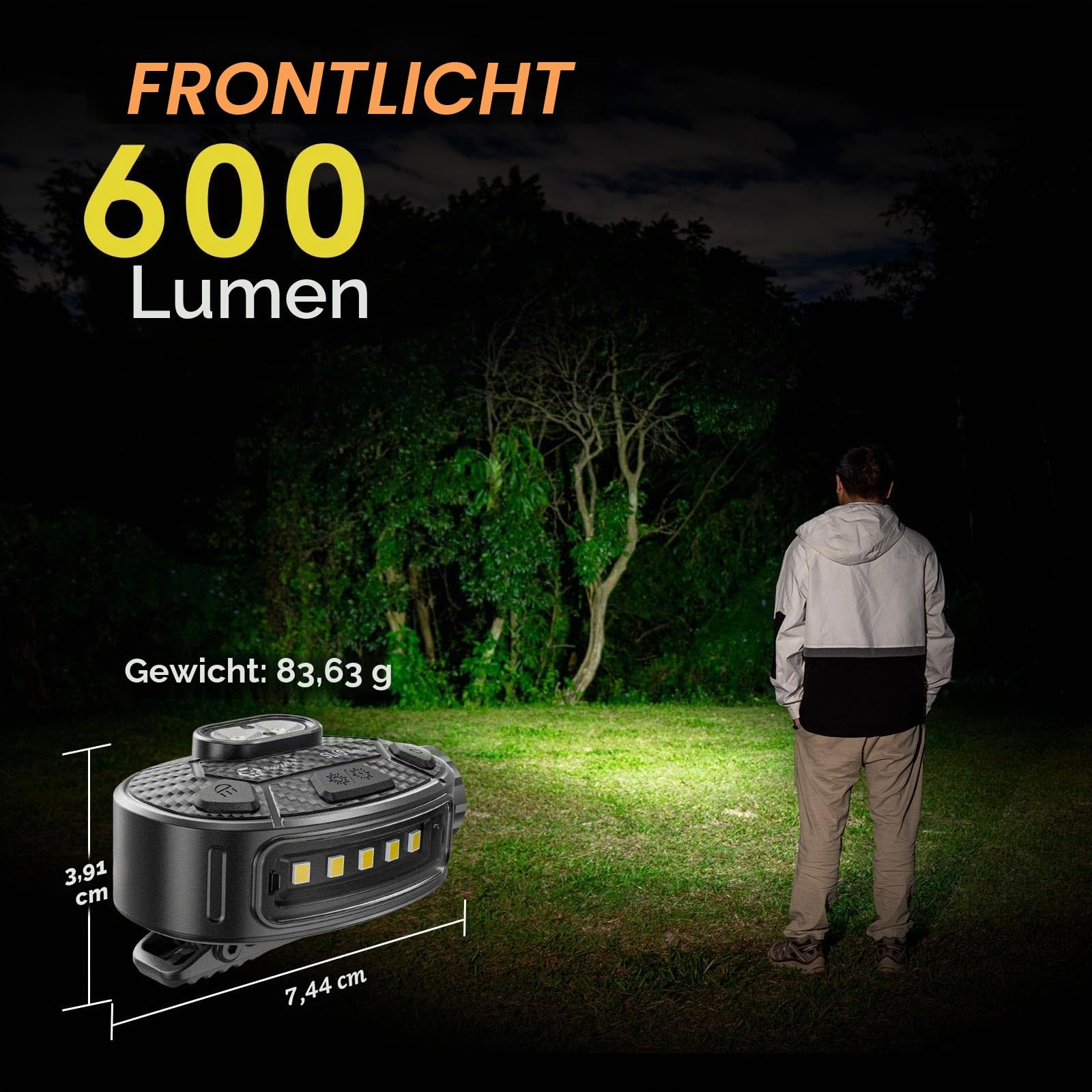 RovyVon SL10 Clip auf Taschenlampe, 600 Lumen laufende Licht wiederaufladbar, mit blauen roten Seitenleuchten, 7 Beleuchtungsmodi Lampe, kleine Fackel mit Clip für Handsfree-Arbeit, Camping, Notfälle