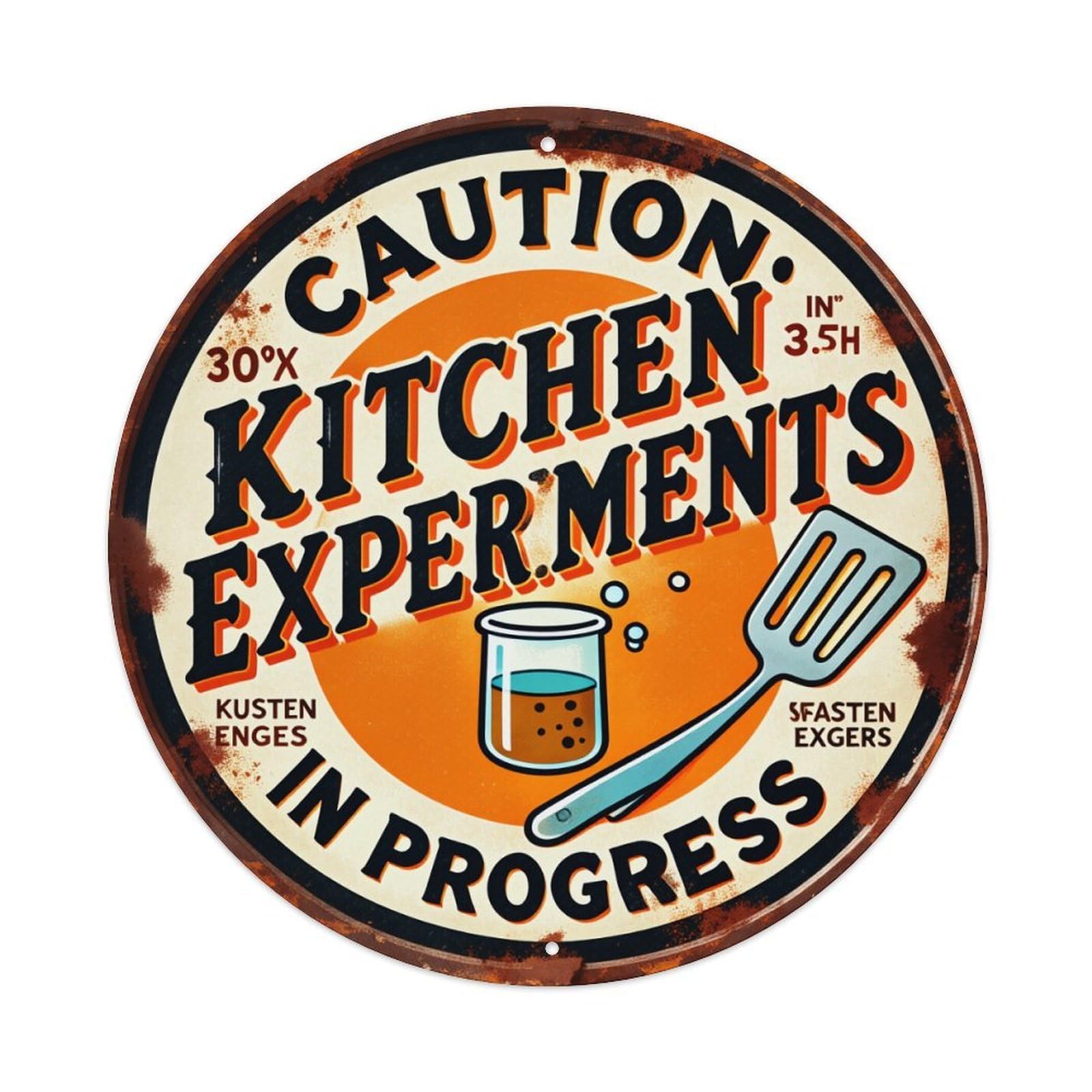 Caution Kitchen Experiments In Progress Retro Metal Tin Sign, Vintage Metal Poster for Bar, Home, Man Cave, Kitchen, Laundry Room Art Decor 8x8 Inch