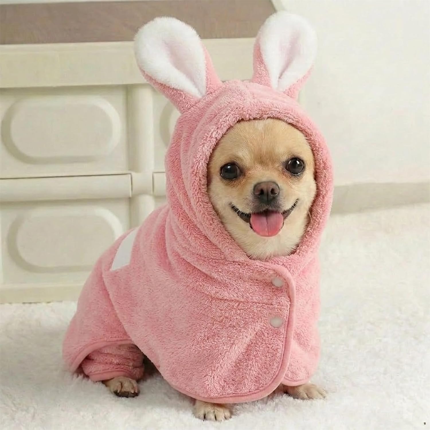 Dog Bathrobe Super Absorbent Towel for Small Dogs Cats Fast Drying Dog Robe Coat with Hood Puppy Cat Bath Towel Wrap Pet Grooming Supplies After Shower (Pink,XS)