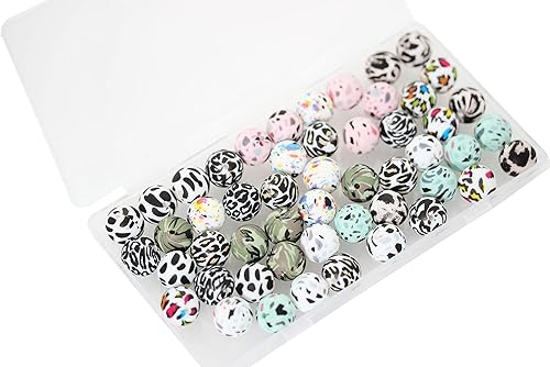 Miniatura 9 de BetterJonny - 120 cuentas de silicona, 24 colores, cuentas sueltas con caja de almacenamiento de 0.472 pulgadas, cuentas redondas de silicona