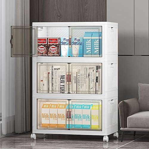 Miniatura 12 de Contenedores de almacenamiento extra grandes apilables con tapas y ruedas y puerta, 448QT-112QT/28GAL*4Pack Organizadores de armario plegables y
