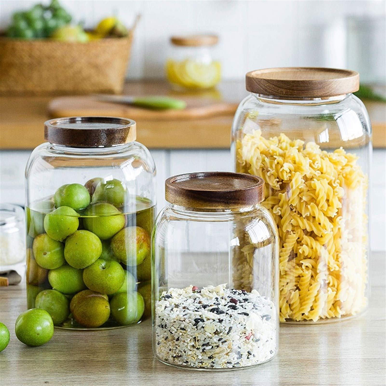 Botes para Alimentos Tarro de Cristal de Almacenamiento, con el Sello hermético de la Tapa, Juego de 3, Grano de café y Cocina envase de alimento Botes Herméticos