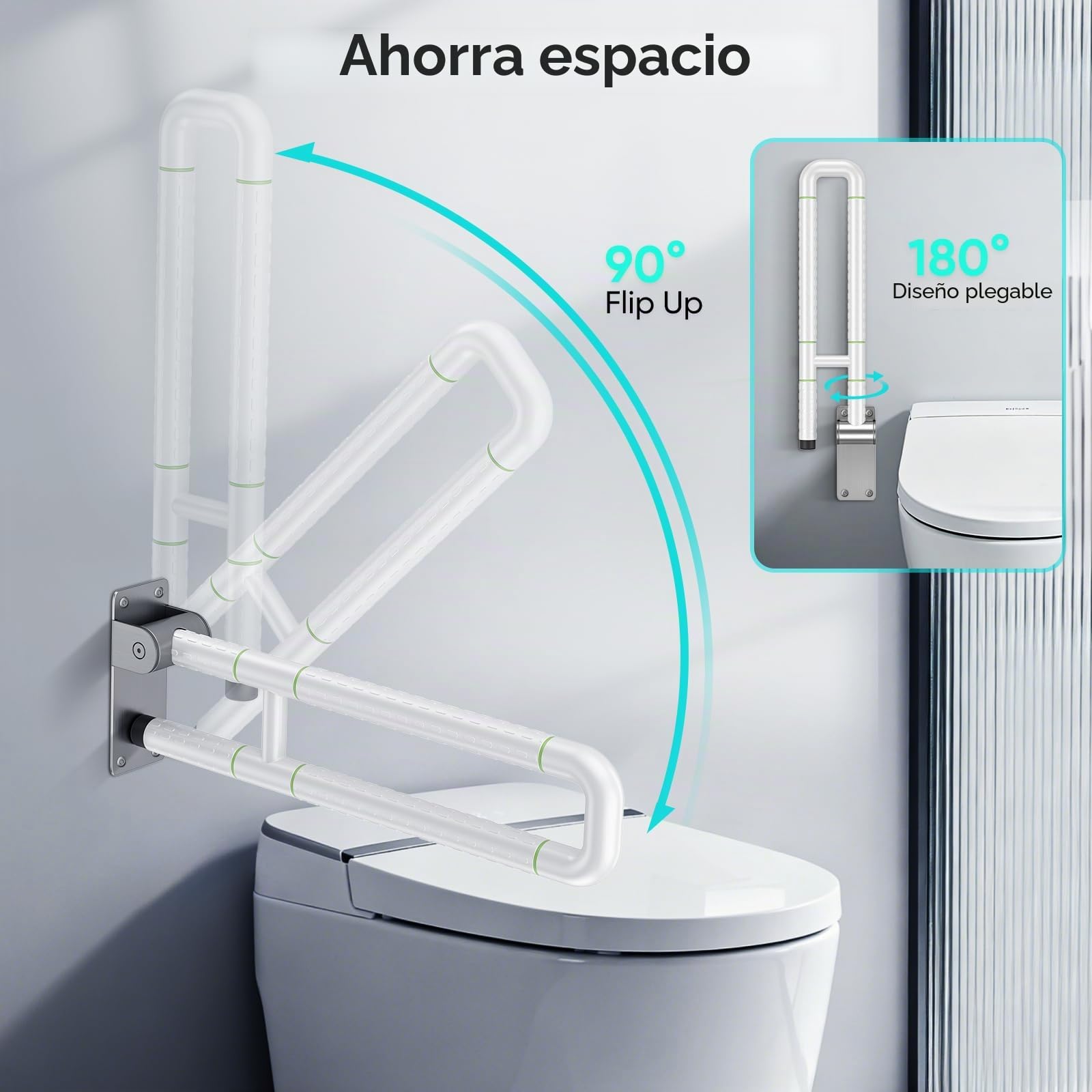 Barra Baño Minusvalido, 60cm Soporte Minusvalidos Baño, Soporta de 150KG, Asidero WC, Barra de seguridad Baño para Ancianos,Embarazadas y Discapacitados