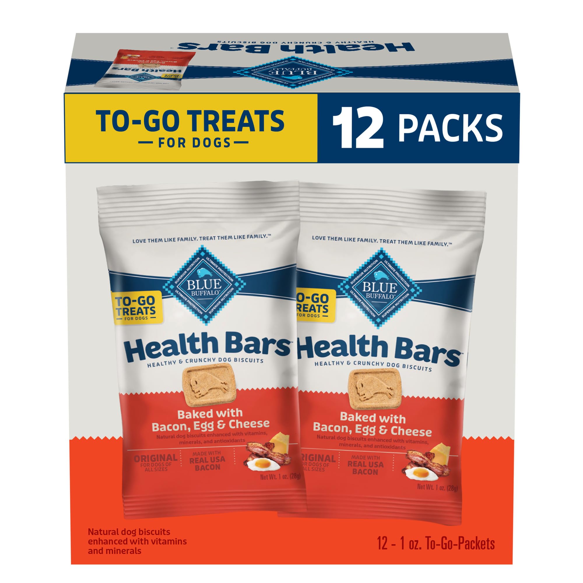Blue Buffalo Health Bars Natural Crunchy Dog Treats TOGO Mini Biscuits Bacon Egg &amp; Cheese