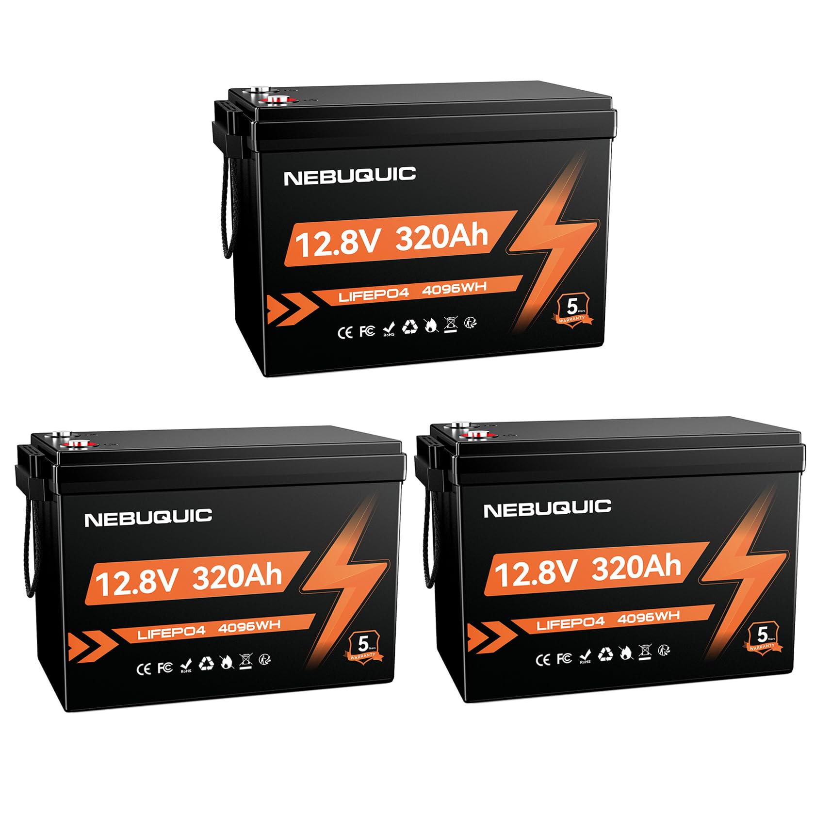 12V 960Ah(3 Pack 12V 320Ah) LiFePO4 Lithium Battery, 36V 320Ah Lithium Batteries with 200A BMS, EV Grade A+ Battery Cells, Low-Temp Protection, Deep Cycle Battery for RV, Truck, Kayak, Solar, Camper