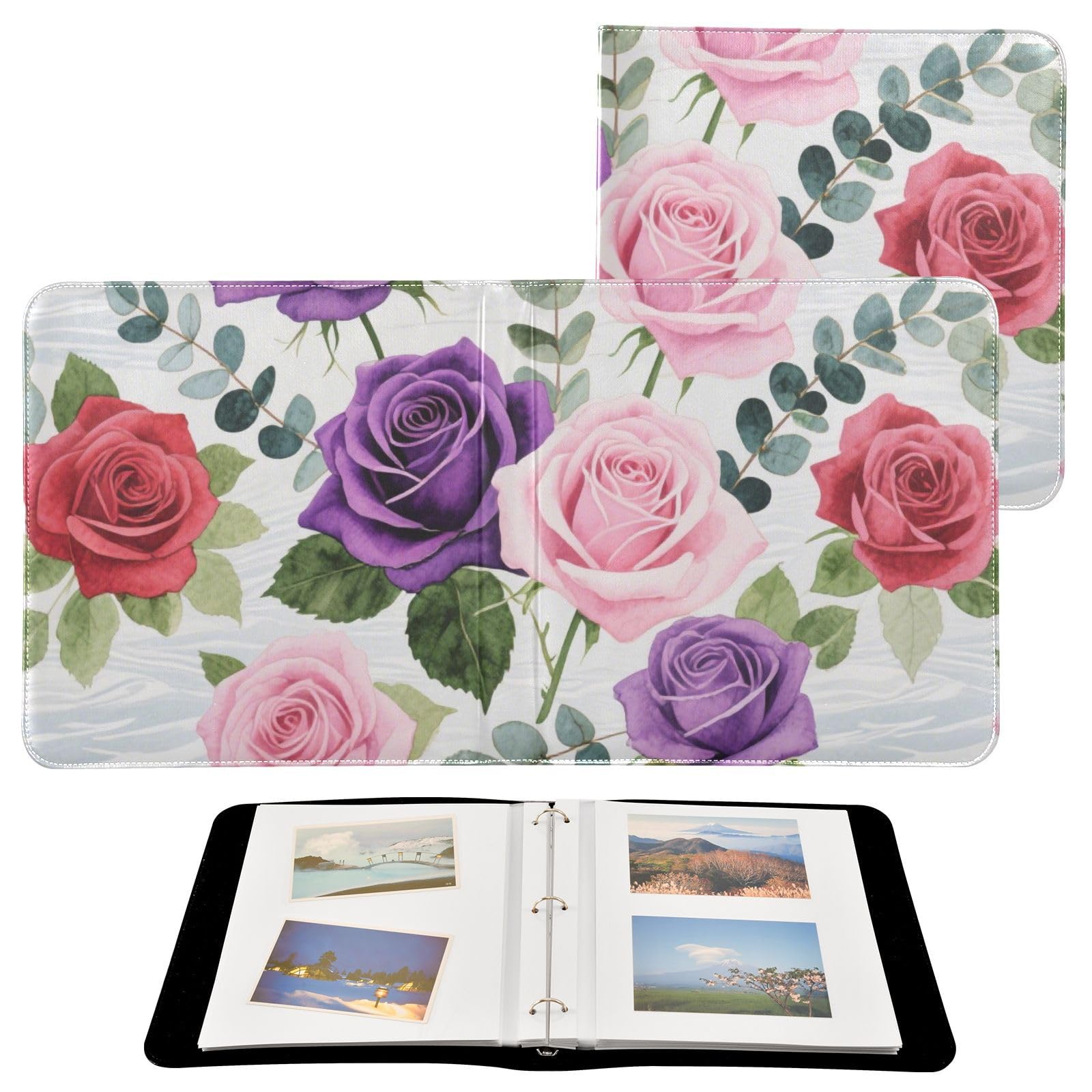 Photo Album 4x6, 5x7,6x8,Artificial Leather Photo Albums with 20 Detachable Sheets Rose Pattern for Family Wedding,Multi 20