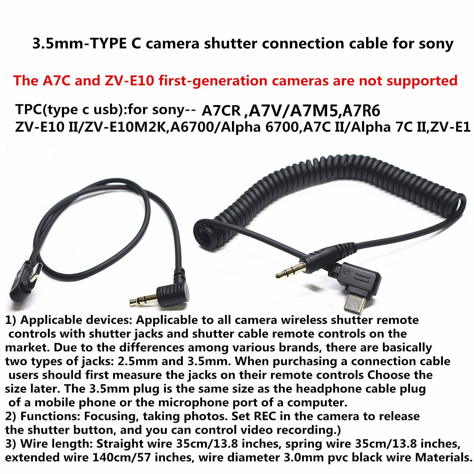 Amazon | (3.5mm-USB c) Sony a7v/a7m5/a7r6用 シャッターリリース接続
