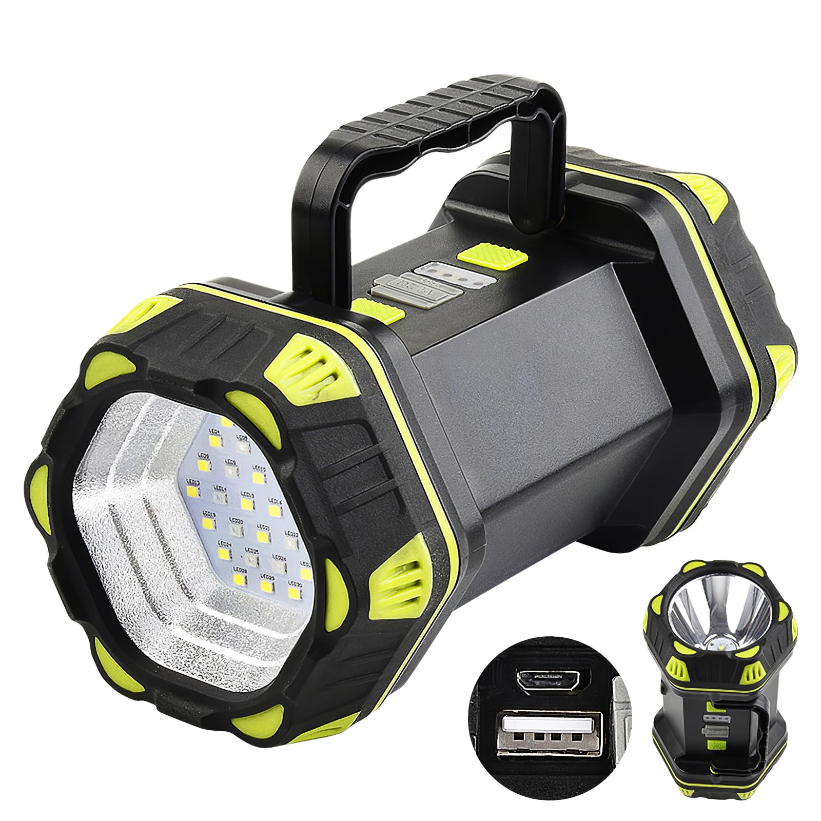 Palmcee Large Torch Camping Lantern, 3 Light Sources Rechargable Torch, 8 Modes Spotlight Torch Emergency Light, 4800mAh Power Bank, Portable Searchlight Large Torch for Hiking Power Outage