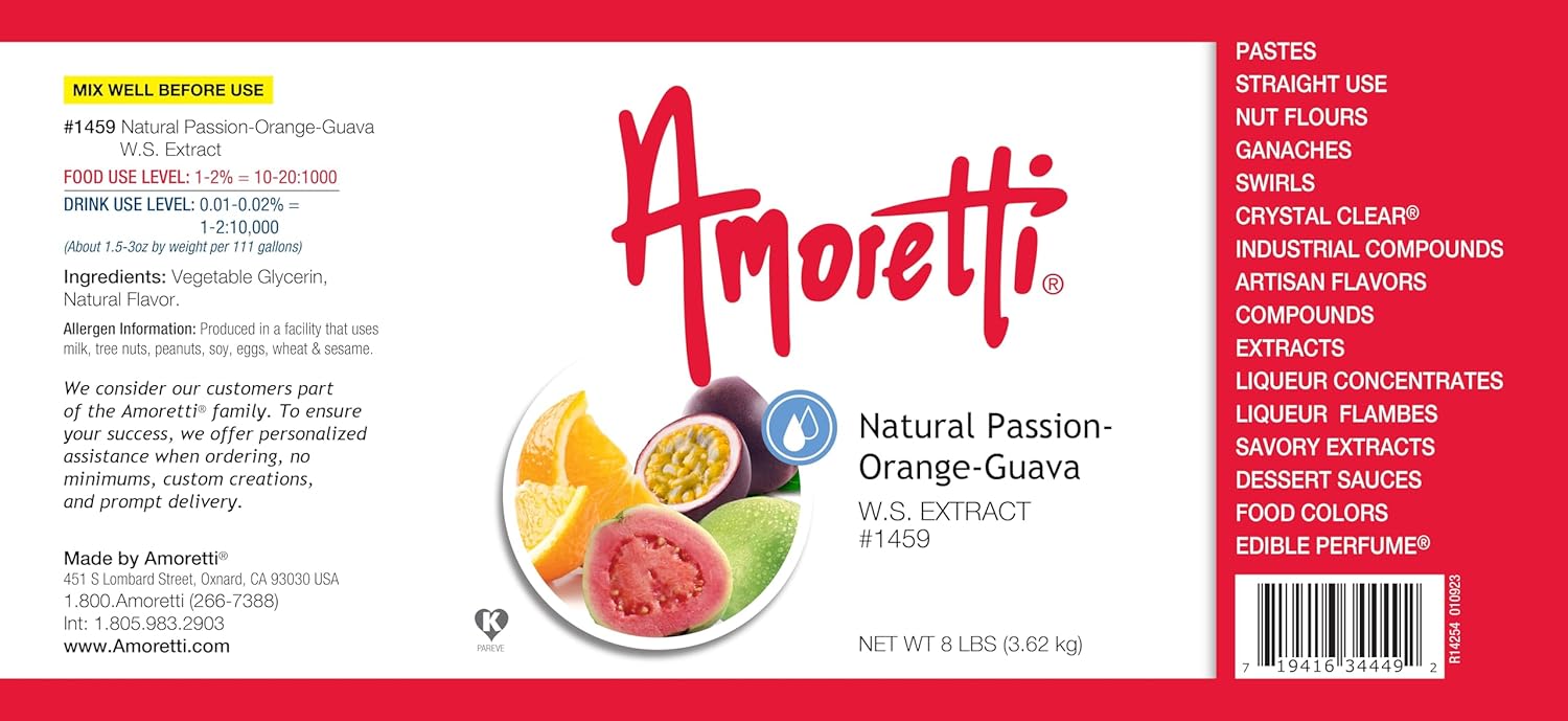 Amoretti - Natural Passion-Orange-Guava Extract Water Soluble 2 oz - Highly Concentrated & Perfect For Pastry, Savory, Brewing, and more, Preservative Free, Vegan, Kosher Pareve, Keto Friendly