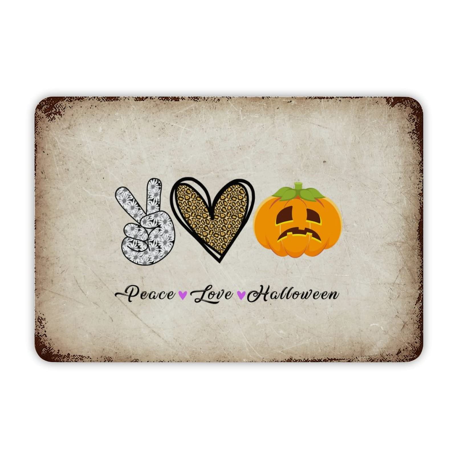 ENEDNATE Farmhouse Rustic Aluminum Sign Peace Love Halloween Pumpkin Gnome Witch Hat Ghost Metal Sign Retro Aluminum Tin Sign for Kitchen Bedroom Living Room Wall Art Door Home Decor Sign 8"x12"