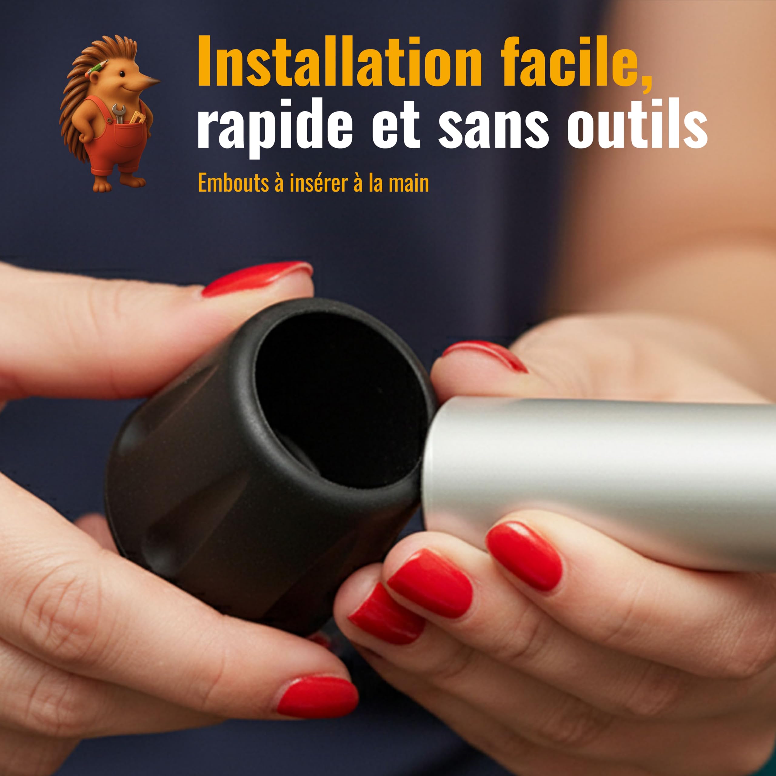 Ajile - 16 pcs - Protection Pied de Chaise et Table – Patins épais Antidérapants et Résistants - Embout à insérer - Protège Sols et Meubles - Tampon en Caoutchouc Noir Ø22 mm - Fabriqué en Europe