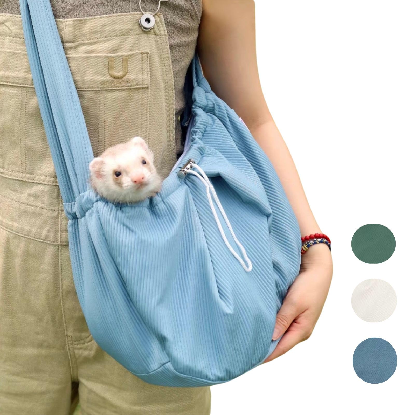 FORZENA Ferret Sling Bag Crossbody Shoulder Travel Carrier Soft Breathable Carrying Bag with Adjust Strap & Zip Pocket Hands Free for Small Animal Guinea Pig Rabbit Puppy Kitten (Blue)