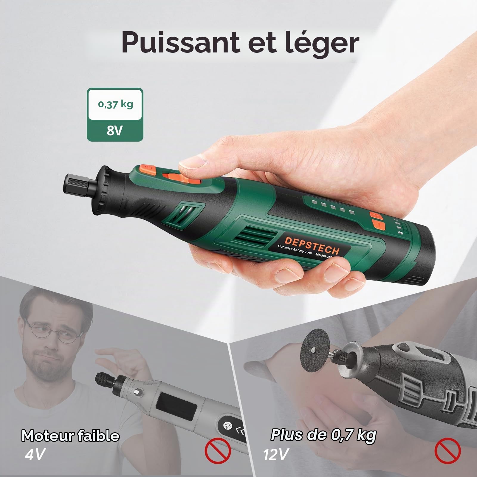 DEPSTECH Outil Rotatif Multifonction Sans Fil, 2.0 Ah 8V Rechargeable, 5 Vitesses Réglables 30000 tr/min Max, 126 Accessoires, Meuleuse Portable pour Découper, Polir, Poncer, Graver, Nettoyer, Meuler