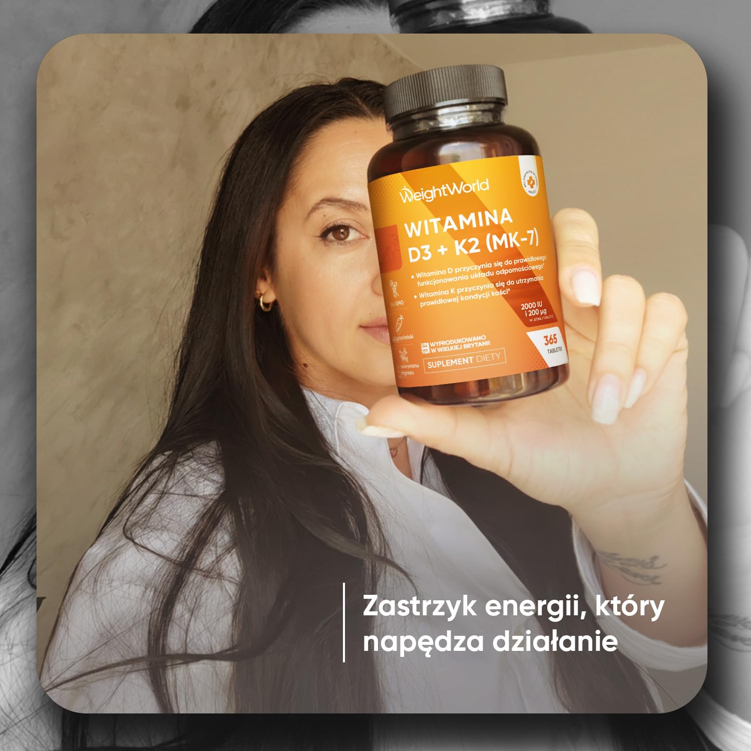 Witamina D3 i K2 2000 IU + 200 µg – 365 wegetariańskich tabletek witaminy D i MK7, produkt bez GMO – Witamina D przyczynia się do utrzymania prawidłowego stanu kości (EFSA)