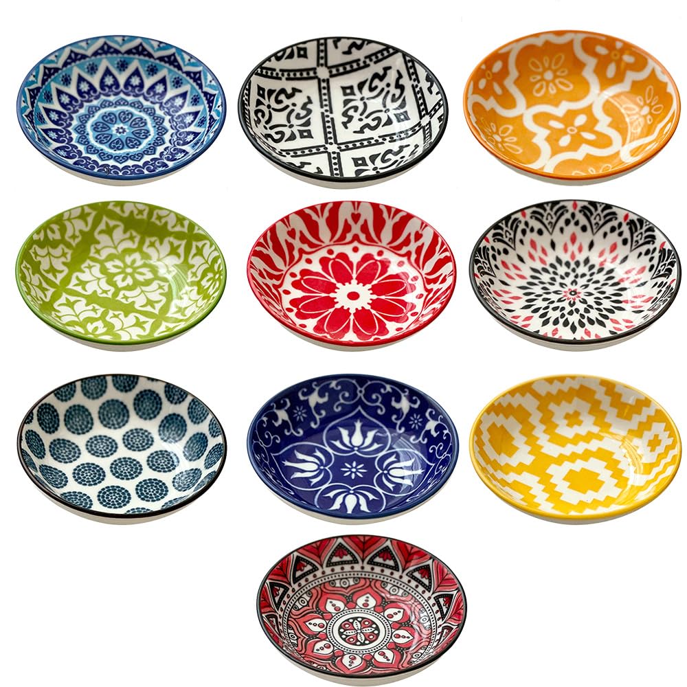 25 Pcs Ceramic Seasoning Dishes Set - Bohemian Style Sauce Plates for Home, Kitchen, Restaurant, Sushi Bar, Party & Outdoor Use