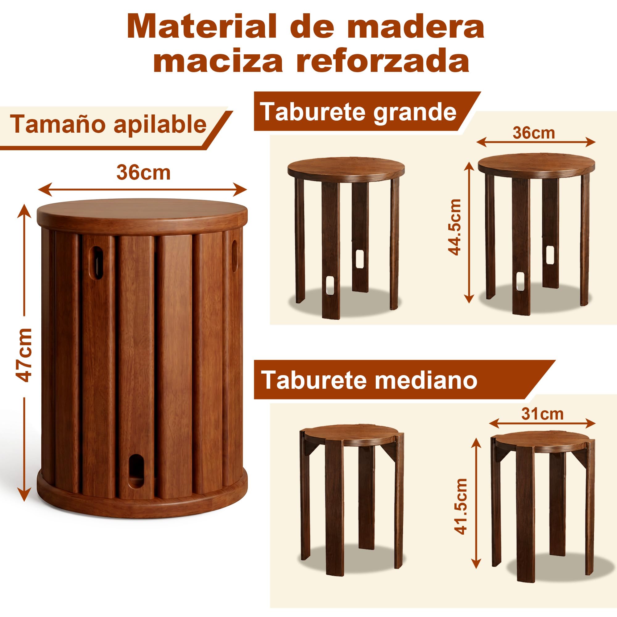 Set De 4 Taburetes Apilables De Madera Maciza Sin Instalación - Sillas De Comedor 4 En 1 Taburete para Tocador Sillas De Cocina Sillas para Mesa De Comedor Multifuncionales Desmontables