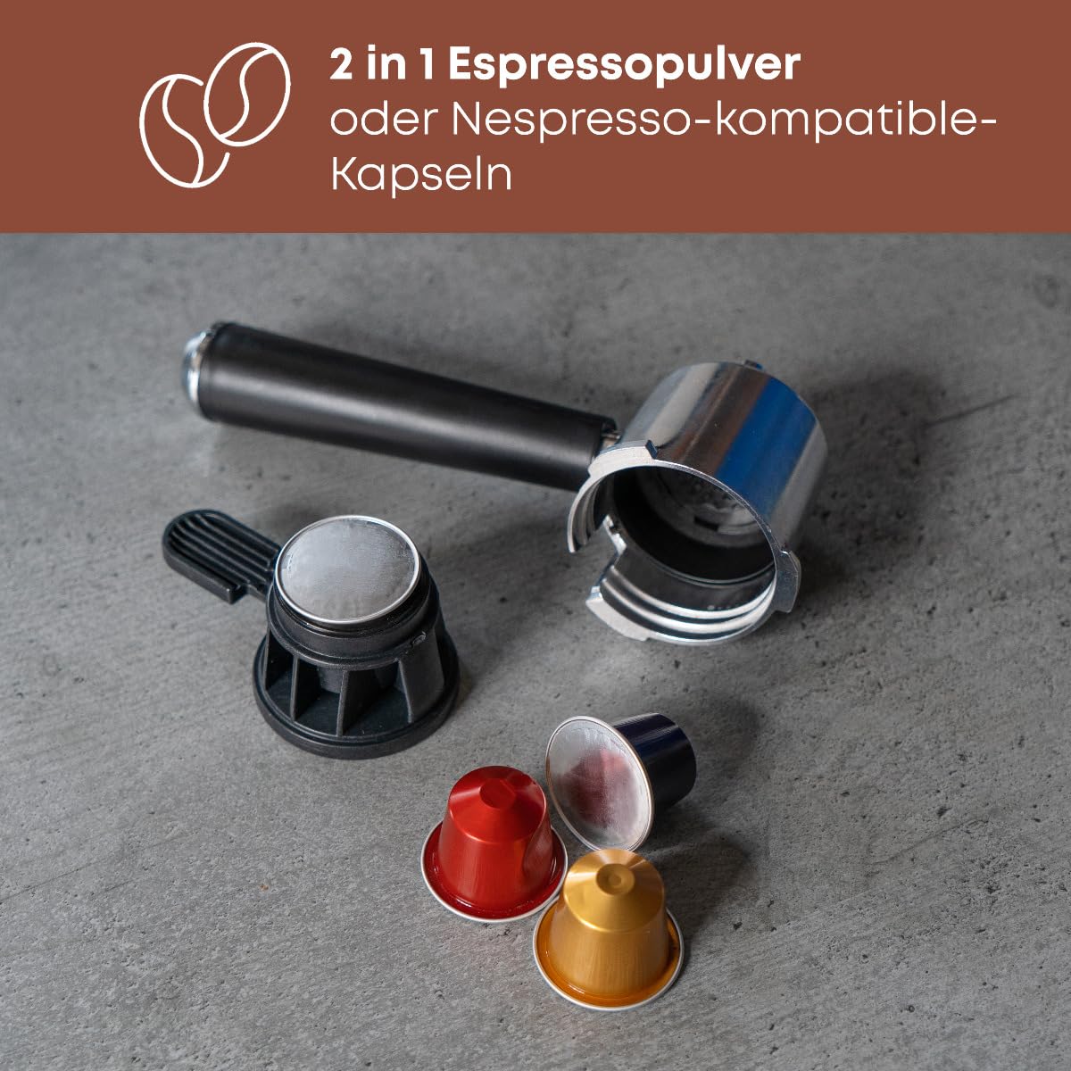 Macchina per espresso ProfiCook® 2 in 1 per caffè in polvere e capsule compatibili Nespresso - macchina con portafiltro da 20 bar - con sistema del latte per caffè e cappuccino - PC ES 1266