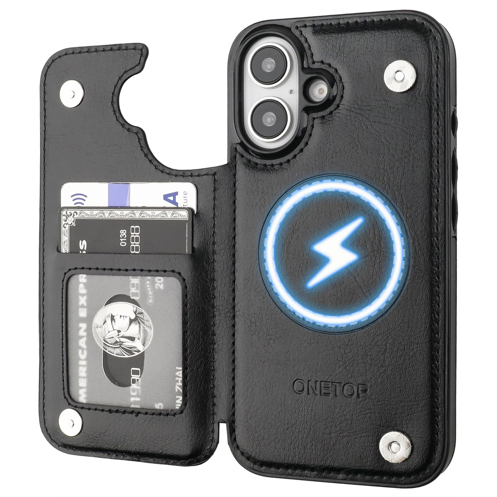 ONETOP Compatible with Magsafe for iPhone 16 Wallet Case with Card Holder, PU Leather Kickstand RFID Blocking Case, Double Magnetic Clasp and Durable