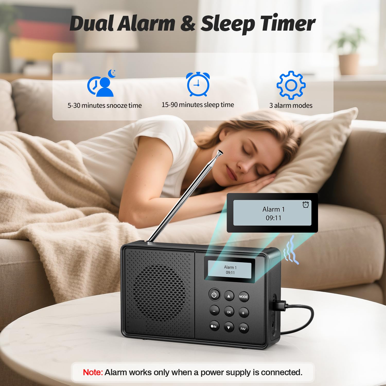 Radio Dab Radio FM avec Bluetooth 5.0, Radio Dab Plus, 40 Présélections et Prise écouteurs, Radio Portable Rechargeable(Batterie 2200mAh), Double RéVeil