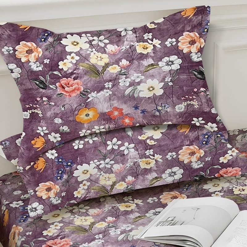 Image of Avinya 250 TC Premium Cotton Feel Elastic Fitted Double King Size Bedsheet with 2 Pillow Covers |78 inch x 72 inch| Fits up to 6-Inch Mattress |Phol Purpule