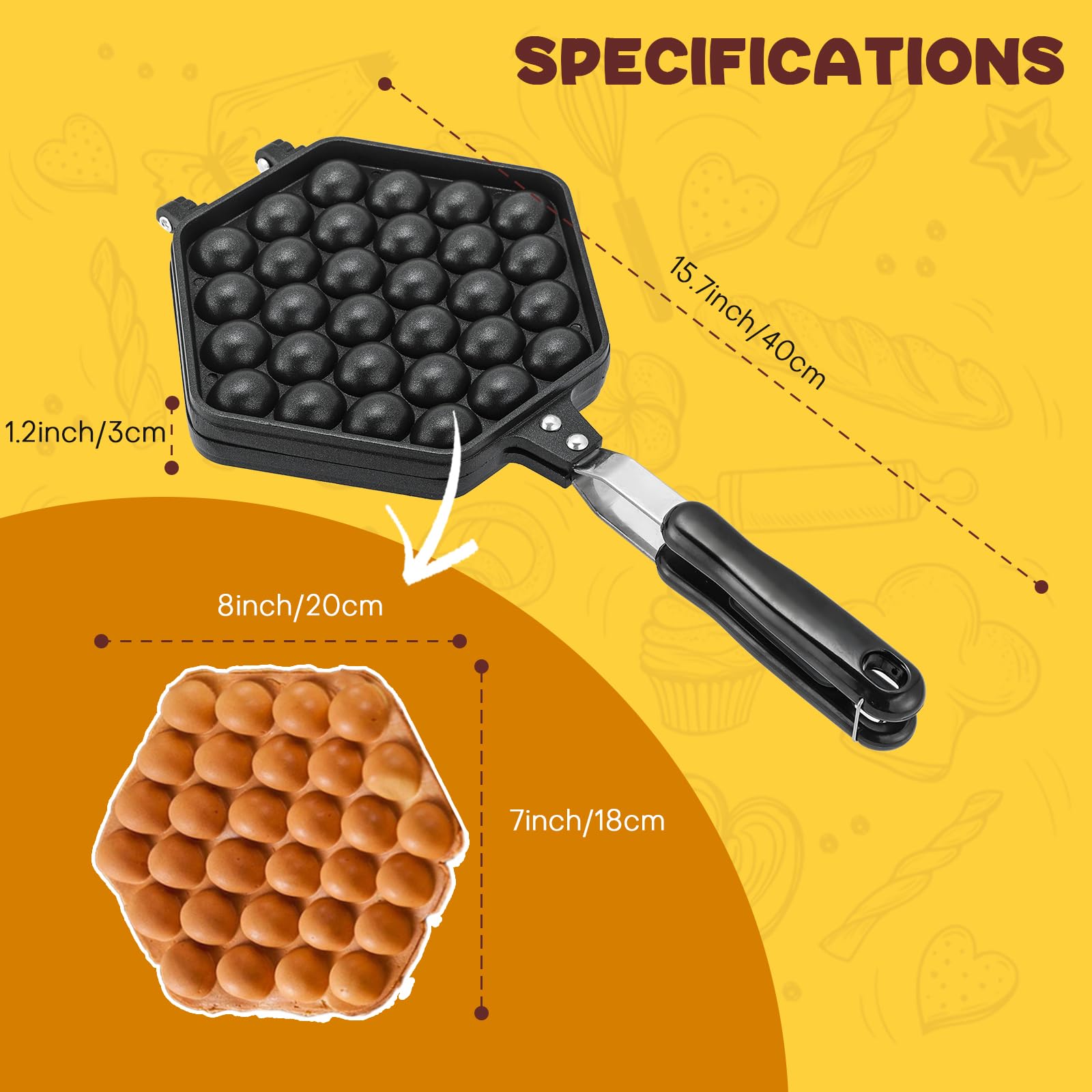 Molde para hacer gofres de burbujas, sartén de mano para gofres de huevo, aleación de aluminio, antiadherente, para hornear, para desayuno, almuerzo, hogar, cafetería, pastelería, restaurante 3