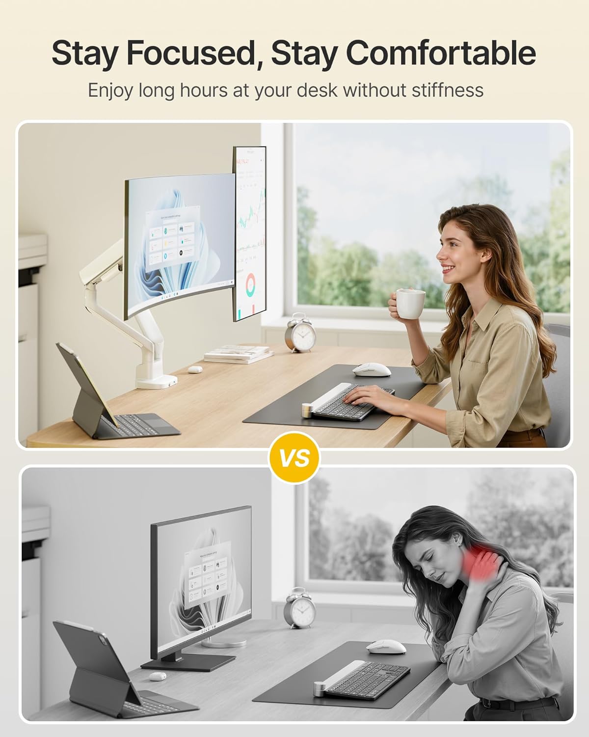 monTEK Dual Monitor Arm with USB, Mechanical Spring Monitor Arm for 17-35" Screens, Adjustable Monitor Desk Mount Each Holds up to 26.4 lbs with C Clamp/Grommet Desk Mount, VESA 75/100mm