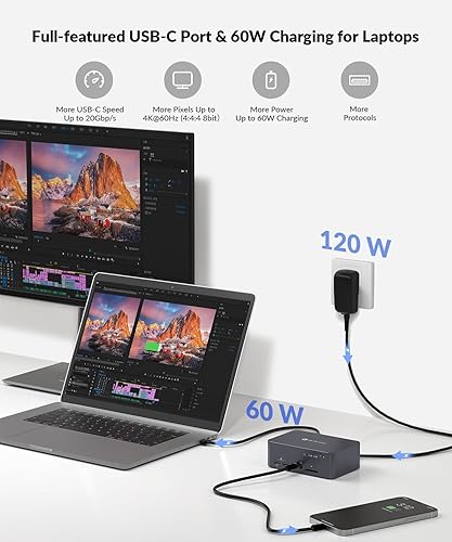 Miniatura 5 de Estación de acoplamiento AV Access Dual Monitor, conmutador KVM 2 monitores 2 computadoras (portátil y de escritorio), carga USB-C y Ethernet para